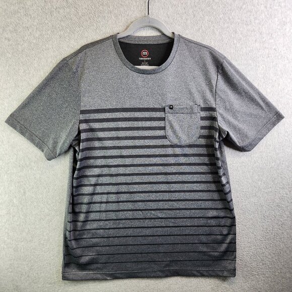 Travis Mathew Shirt Mens L Gray Stripe Performance Pocket Tee Vented Thin Golf - Picture 1 of 9
